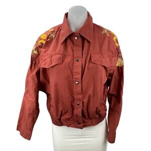 Tokyo Talkies Women's Brown Embroidered Floral Long Sleeve Button Up Shirt Top M